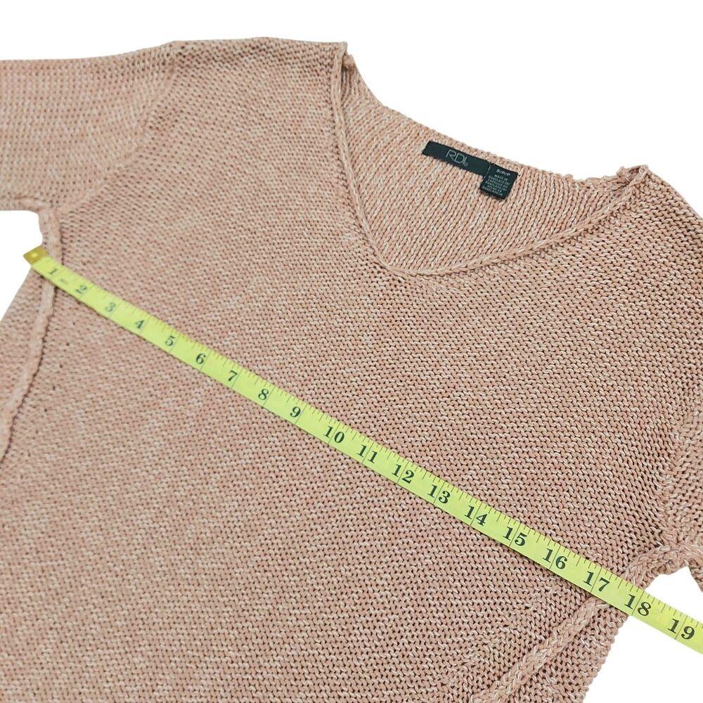 RDI Sweater Womens Small Pink Beige V-Neck Faux Suede Elbow Patch Knit Fall - Picture 10 of 11